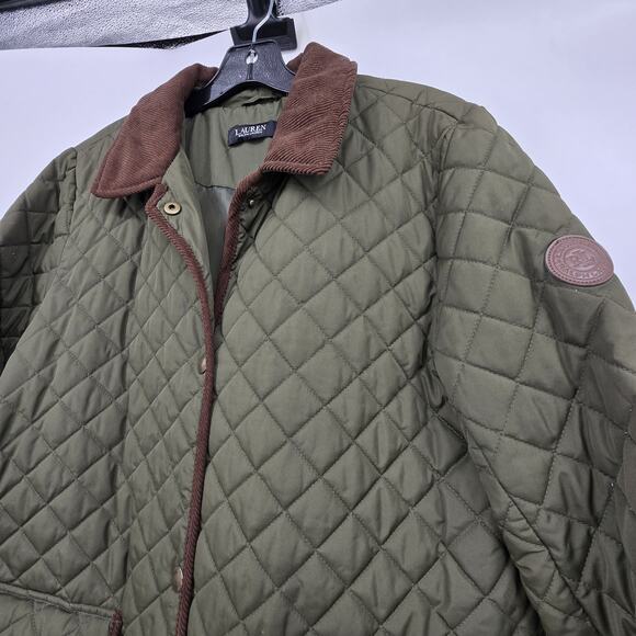 Lauren Ralph Lauren LRL Quilted Barn Coat Women's LG Green Chore Jacket Corduroy - Picture 2 of 16